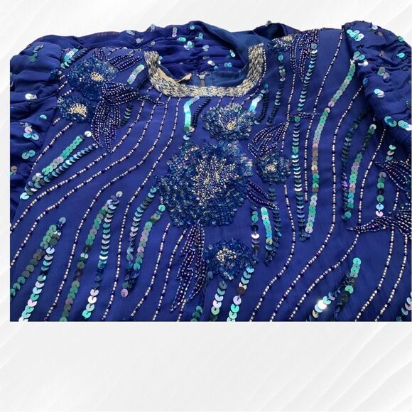 Vintage 80’s Silk Sequin and Beaded Dress Size Small - Picture 4 of 5